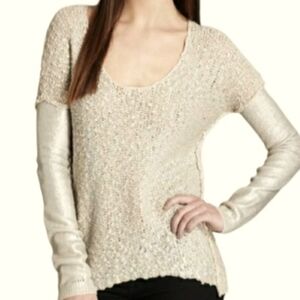 Rebecca Taylor Sz S Posh Sleek Metallic Heather Chunky Knit Pullover Top